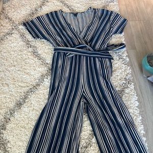 Blue striped capri jumpsuit